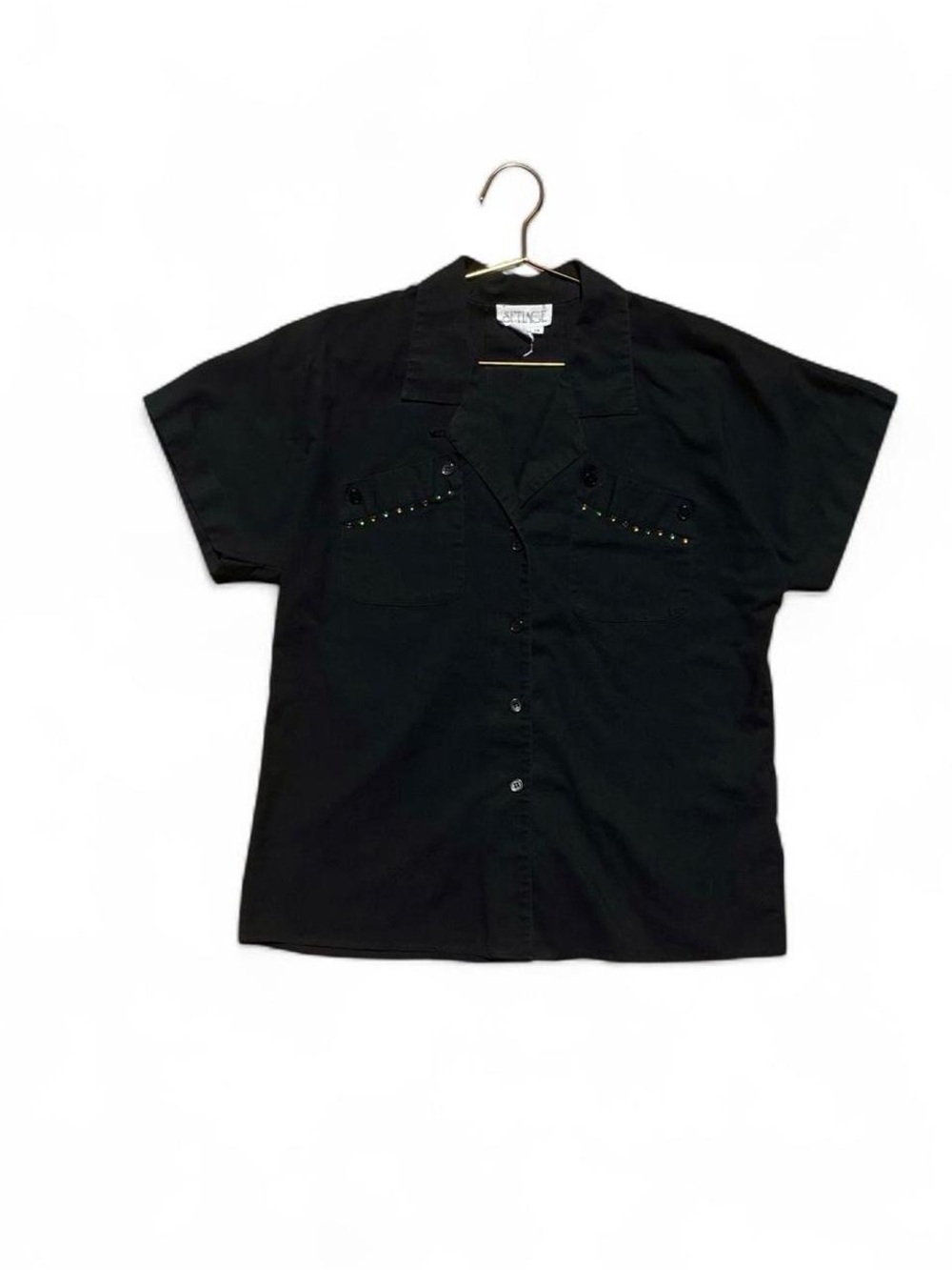 Vintage 90s Black Rhinestone Button-Up Blouse Western Y2K Studded Shirt 14